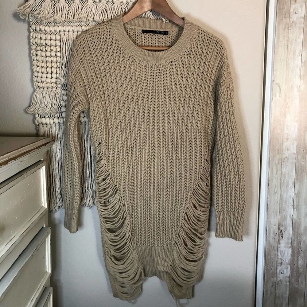 Tic Toc Tan Distressed Chunky Knit Sweater